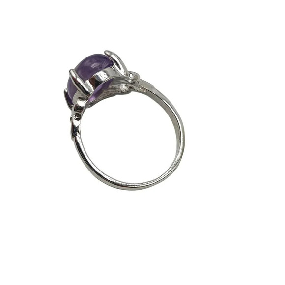 Purple Amethyst Oval Shape Dome Ring Size 8.5 Silver Plated Vintage - Picture 5 of 7